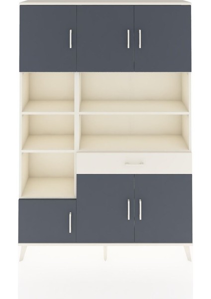 Arges Dolap 10 Raflı Tek Çekmeceli 6 Kapaklı 132X30X195 Aytaşı-Antrasit/aytaşı