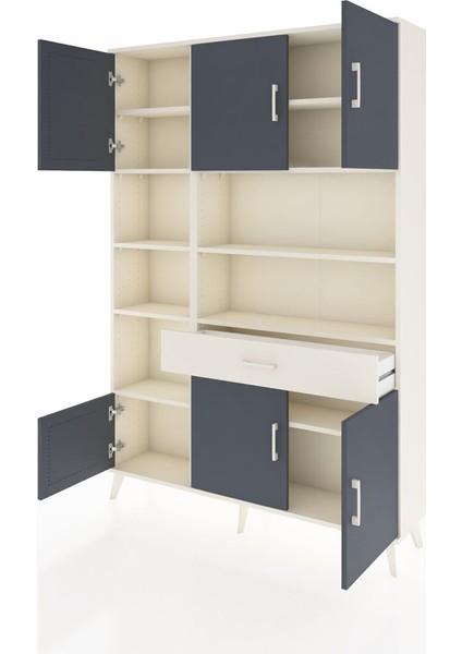 Arges Dolap 10 Raflı Tek Çekmeceli 6 Kapaklı 132X30X195 Aytaşı-Antrasit/aytaşı modelleri