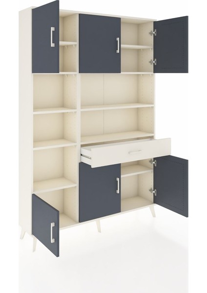 Arges Dolap 10 Raflı Tek Çekmeceli 6 Kapaklı 132X30X195 Aytaşı-Antrasit/aytaşı indirimleri