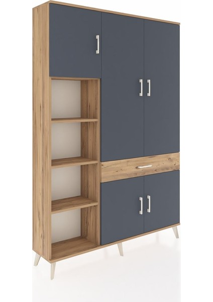 Arges Dolap 8 Raflı Tek Çekmeceli 5 Kapaklı 132X30X195 Çam-Antrasit/çam fiyatları