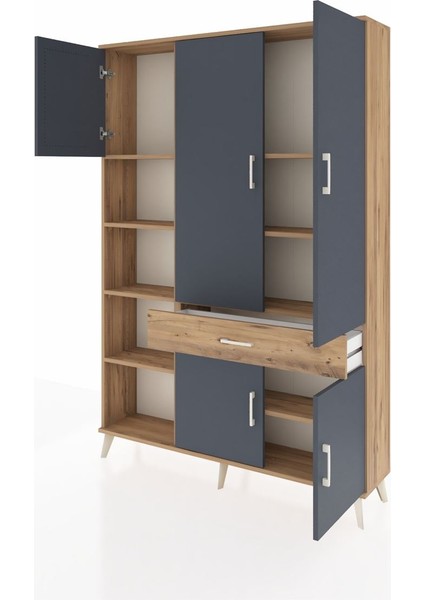 Arges Dolap 8 Raflı Tek Çekmeceli 5 Kapaklı 132X30X195 Çam-Antrasit/çam modelleri