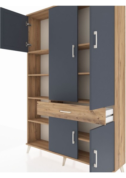 Arges Dolap 8 Raflı Tek Çekmeceli 5 Kapaklı 132X30X195 Çam-Antrasit/çam fırsatları