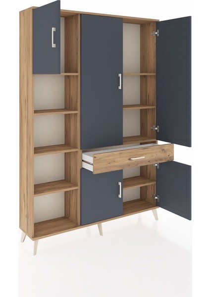 Arges Dolap 8 Raflı Tek Çekmeceli 5 Kapaklı 132X30X195 Çam-Antrasit/çam indirimleri