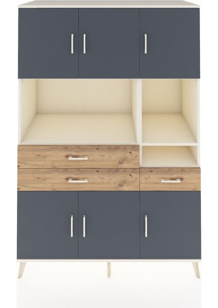 Kronos Dolap 9 Raflı 3 Çekmeceli 6 Kapaklı 132X59X195 Aytaşı-Antrasit/çam