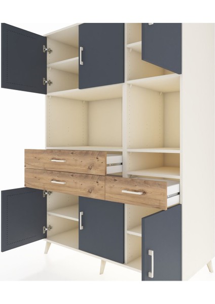 Kronos Dolap 9 Raflı 3 Çekmeceli 6 Kapaklı 132X59X195 Aytaşı-Antrasit/çam fırsatları