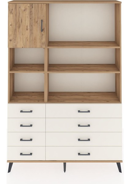 Arges Dolap 7 Raflı 8 Çekmeceli Tek Kapaklı 132X30X195 Çam-Çam/aytaşı