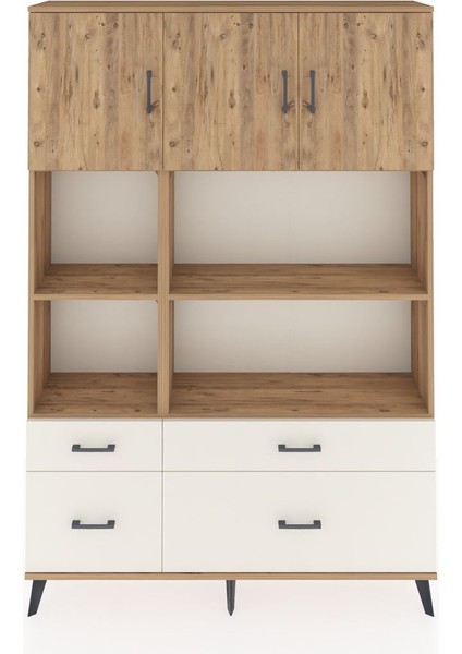 Arges Dolap 8 Raflı 4 Çekmeceli 3 Kapaklı 132X30X195 Çam-Çam/aytaşı
