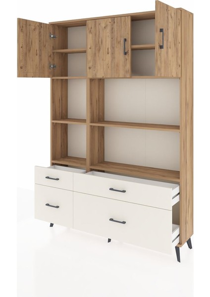 Arges Dolap 8 Raflı 4 Çekmeceli 3 Kapaklı 132X30X195 Çam-Çam/aytaşı modelleri