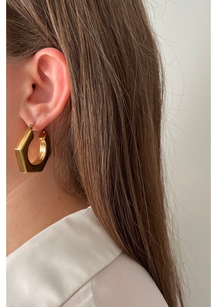 Paslanmaz Çelik Altıgen Kalın Halka Küpe