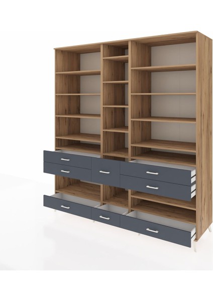 Kronos Dolap 19 Raflı 8 Çekmeceli 220X59X243 Çam-Çam/antrasit modelleri