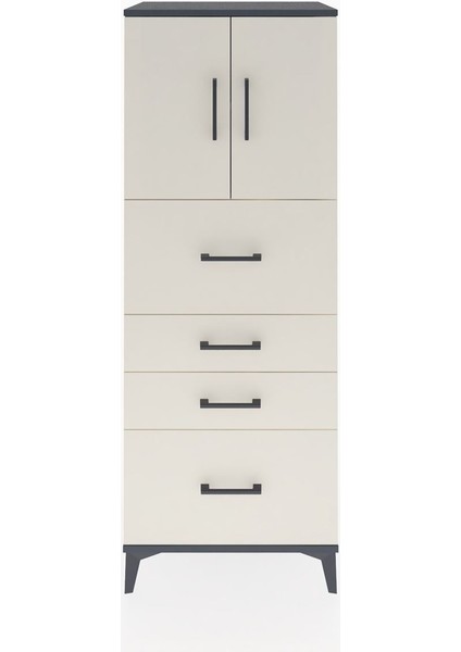 Hyperion Dolap 2 Raflı 4 Çekmeceli 2 Kapaklı 60X44X163 Antrasit-Aytaşı