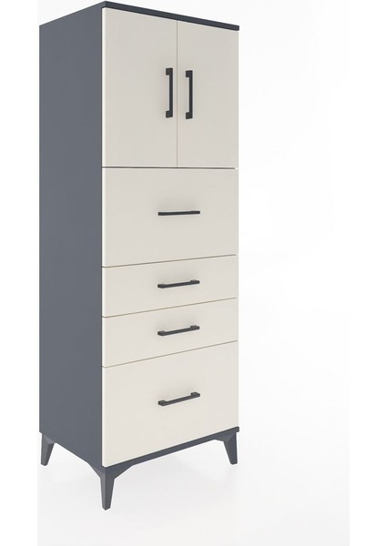 Hyperion Dolap 2 Raflı 4 Çekmeceli 2 Kapaklı 60X44X163 Antrasit-Aytaşı fiyatları