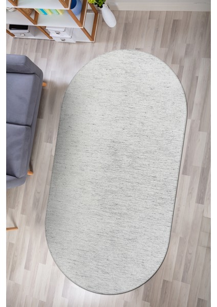 Azra Oval Beyaz Halı | Yıkanabilir, Kaymaz Taban, Yumuşak Dokulu Antre ve Mutfak Kilimi