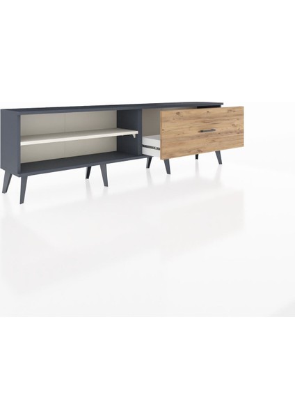 Arges Tv Ünitesi Tek Raflı Tek Çekmeceli 176X30X51 Antrasit-Aytaşı/çam indirimleri