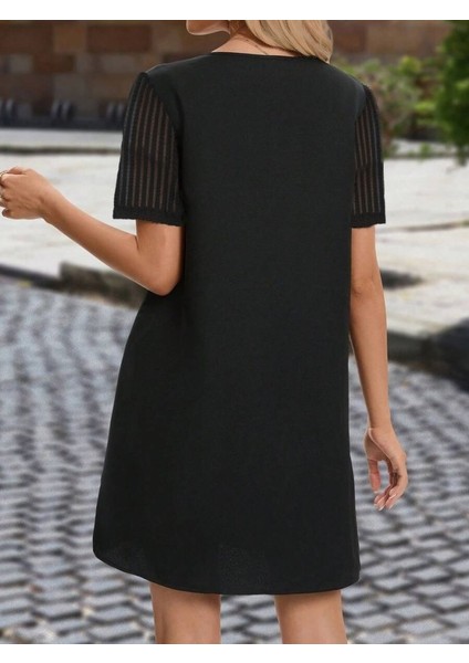 Kadın Kısa Kollu V Yakalı Kısa Janjan Krep Elbise fiyatları