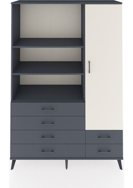Hyperion Dolap 7 Raflı 6 Çekmeceli Tek Kapaklı 132X44X195 Antrasit-Aytaşı/antrasit