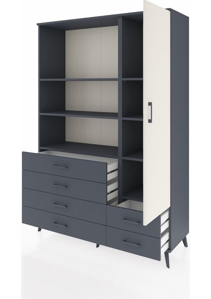 Hyperion Dolap 7 Raflı 6 Çekmeceli Tek Kapaklı 132X44X195 Antrasit-Aytaşı/antrasit modelleri