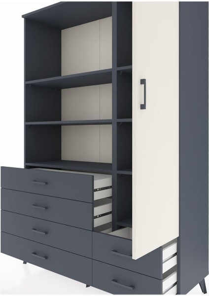 Hyperion Dolap 7 Raflı 6 Çekmeceli Tek Kapaklı 132X44X195 Antrasit-Aytaşı/antrasit fırsatları