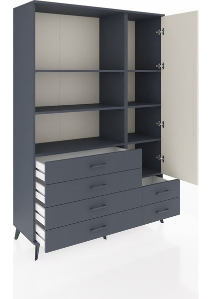 Hyperion Dolap 7 Raflı 6 Çekmeceli Tek Kapaklı 132X44X195 Antrasit-Aytaşı/antrasit indirimleri