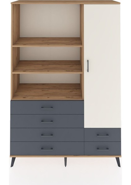 Hyperion Dolap 7 Raflı 6 Çekmeceli Tek Kapaklı 132X44X195 Çam-Aytaşı/antrasit