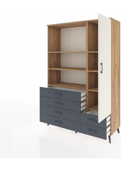 Hyperion Dolap 7 Raflı 6 Çekmeceli Tek Kapaklı 132X44X195 Çam-Aytaşı/antrasit modelleri