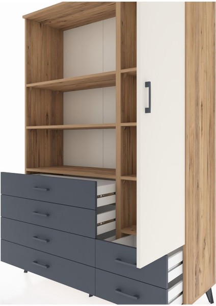 Hyperion Dolap 7 Raflı 6 Çekmeceli Tek Kapaklı 132X44X195 Çam-Aytaşı/antrasit fırsatları