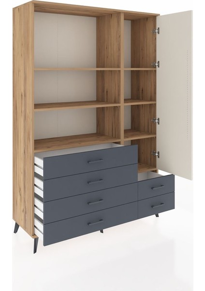 Hyperion Dolap 7 Raflı 6 Çekmeceli Tek Kapaklı 132X44X195 Çam-Aytaşı/antrasit indirimleri