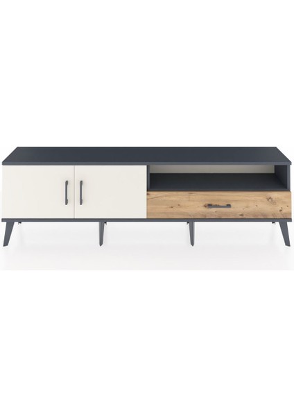 Arges Tv Ünitesi 2 Raflı Tek Çekmeceli 2 Kapaklı 176X30X51 Antrasit-Aytaşı/çam