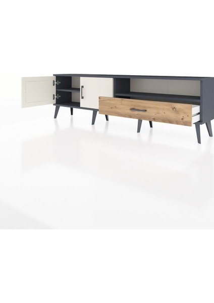 Arges Tv Ünitesi 2 Raflı Tek Çekmeceli 2 Kapaklı 176X30X51 Antrasit-Aytaşı/çam modelleri