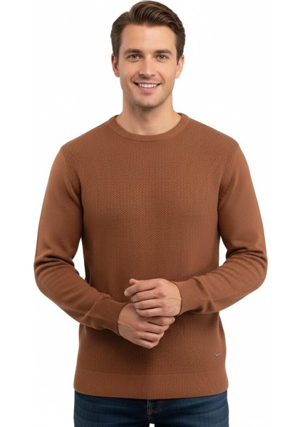 Erkek Sıfır Yaka Kazak Petek Örgü Klasik Kalıp 5243C BGL-ST04859