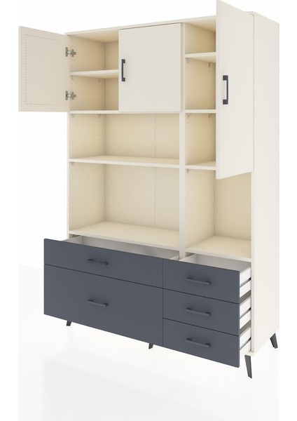 Hyperion Dolap 8 Raflı 5 Çekmeceli 3 Kapaklı 132X44X195 Aytaşı-Aytaşı/antrasit modelleri