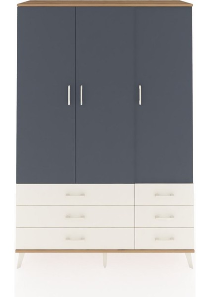 Hyperion Dolap 5 Raflı 6 Çekmeceli Tek Askılı 132X44X195 Çam-Antrasit/aytaşı