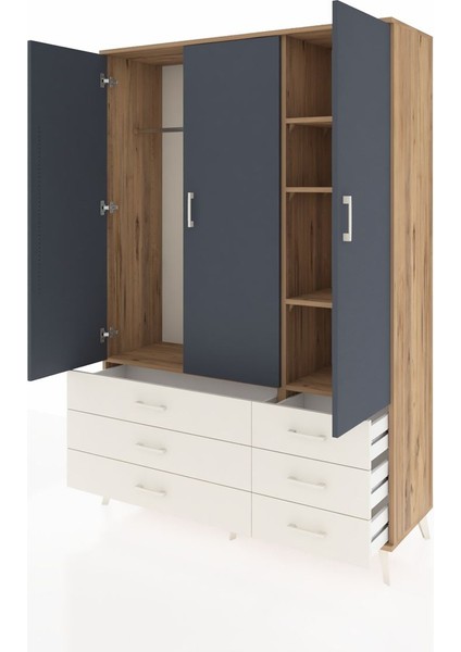 Hyperion Dolap 5 Raflı 6 Çekmeceli Tek Askılı 132X44X195 Çam-Antrasit/aytaşı modelleri