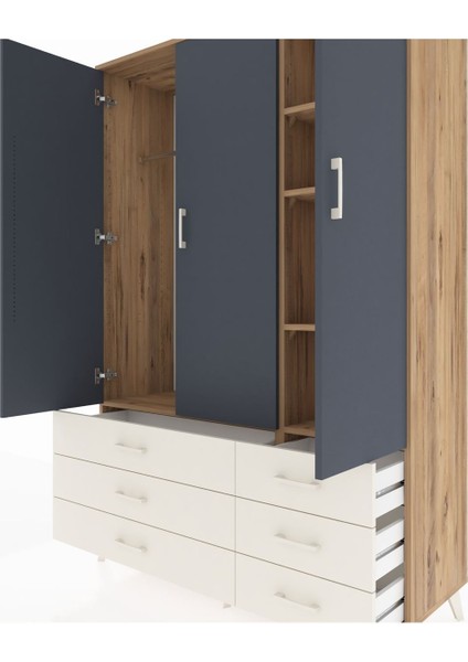 Hyperion Dolap 5 Raflı 6 Çekmeceli Tek Askılı 132X44X195 Çam-Antrasit/aytaşı fırsatları