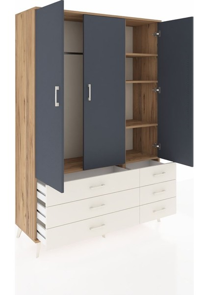 Hyperion Dolap 5 Raflı 6 Çekmeceli Tek Askılı 132X44X195 Çam-Antrasit/aytaşı indirimleri