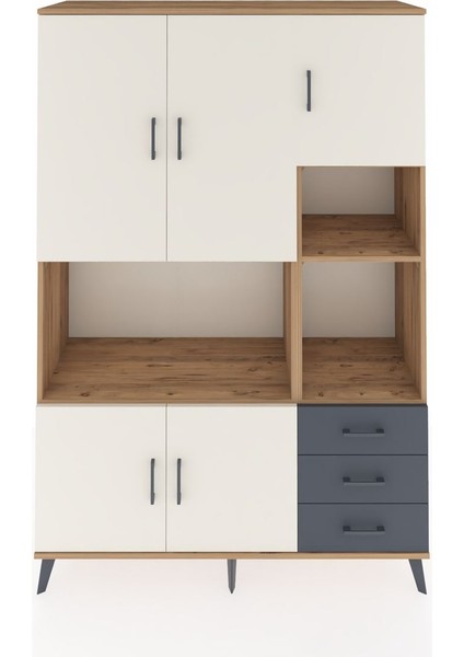 Hyperion Dolap 9 Raflı 3 Çekmeceli 5 Kapaklı 132X44X195 Çam-Aytaşı/antrasit