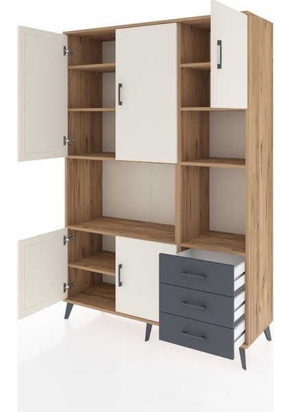 Hyperion Dolap 9 Raflı 3 Çekmeceli 5 Kapaklı 132X44X195 Çam-Aytaşı/antrasit modelleri