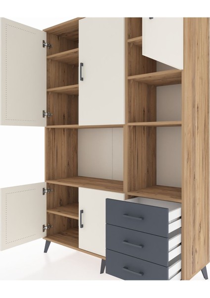 Hyperion Dolap 9 Raflı 3 Çekmeceli 5 Kapaklı 132X44X195 Çam-Aytaşı/antrasit fırsatları