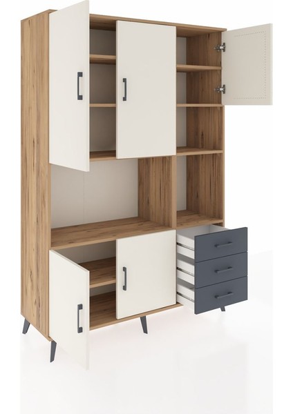 Hyperion Dolap 9 Raflı 3 Çekmeceli 5 Kapaklı 132X44X195 Çam-Aytaşı/antrasit indirimleri