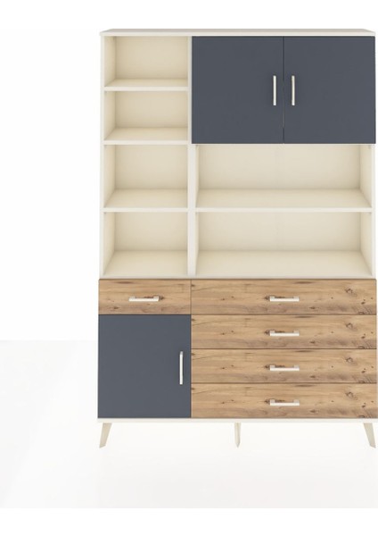Arges Dolap 9 Raflı 5 Çekmeceli 3 Kapaklı 132X30X195 Aytaşı-Antrasit/çam