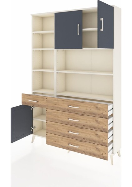 Arges Dolap 9 Raflı 5 Çekmeceli 3 Kapaklı 132X30X195 Aytaşı-Antrasit/çam modelleri