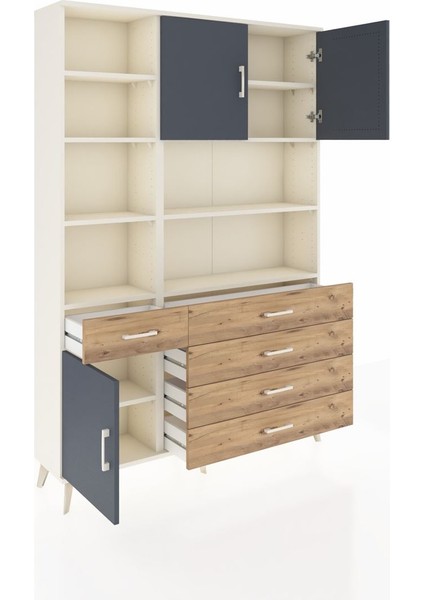 Arges Dolap 9 Raflı 5 Çekmeceli 3 Kapaklı 132X30X195 Aytaşı-Antrasit/çam indirimleri