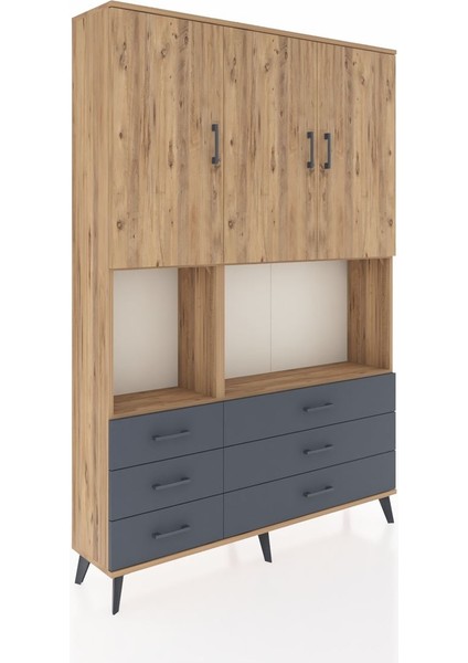 Arges Dolap 6 Raflı 6 Çekmeceli 3 Kapaklı 132X30X195 Çam-Çam/antrasit fiyatları