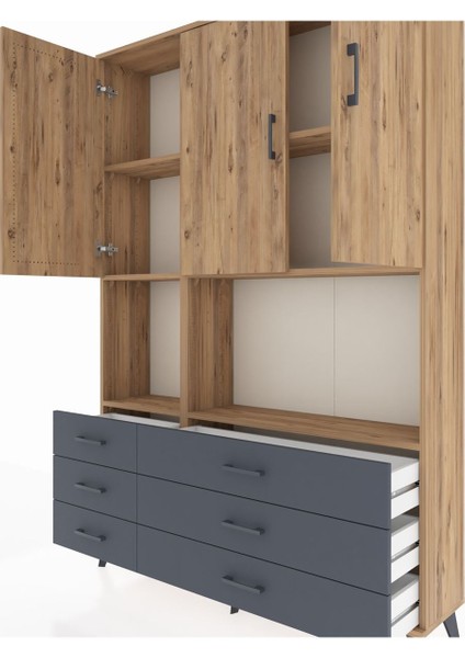 Arges Dolap 6 Raflı 6 Çekmeceli 3 Kapaklı 132X30X195 Çam-Çam/antrasit fırsatları