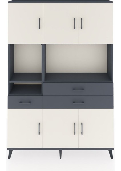 Arges Dolap 9 Raflı 3 Çekmeceli 6 Kapaklı 132X30X195 Antrasit-Aytaşı/antrasit