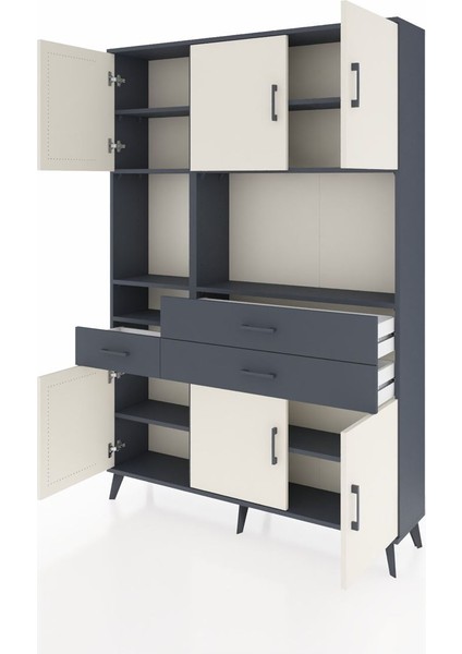 Arges Dolap 9 Raflı 3 Çekmeceli 6 Kapaklı 132X30X195 Antrasit-Aytaşı/antrasit modelleri