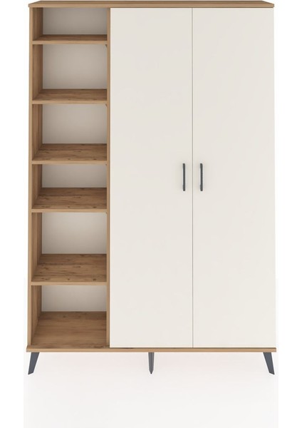 Arges Dolap 7 Raflı 2 Kapaklı Tek Askılı 132X30X195 Çam-Aytaşı/çam