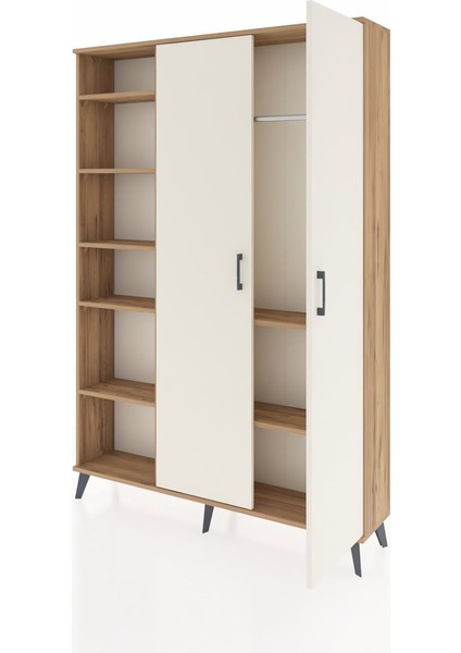 Arges Dolap 7 Raflı 2 Kapaklı Tek Askılı 132X30X195 Çam-Aytaşı/çam modelleri
