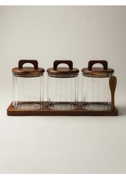 Moss 3'lü Akasya Kapaklı Cam Kavanoz