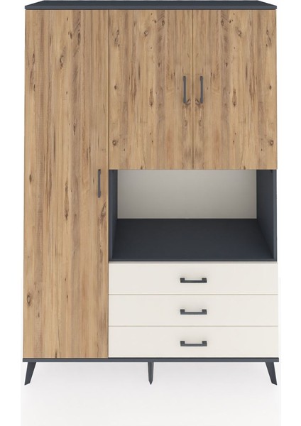 Hyperion Dolap 6 Raflı 3 Çekmeceli 3 Kapaklı 132X44X195 Antrasit-Çam/aytaşı